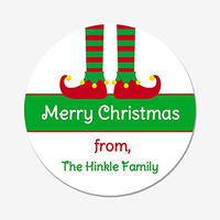 20 Personalized Round Elf Feet Merry Tag Stickers - Customized Christmas Stickers (GT20)