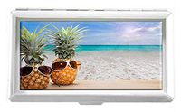 Pineapple with Sunglasses On Beach Design Unisex Stainless Steel Cigarette Holder Case Protection Credit Business Card Storage Box Pocket/Wallet