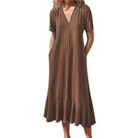 SADUORHAPPY Elegant V Neck Sleeveless V-Back High Low Wedding Guest Cocktail Party Midi Dress Brown