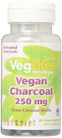 VegLife Charcoal Vegan Coconut Shell Activated Veg Cap, 250 mg, 60 Count