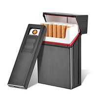 KOBWA Cigarette Case with Lighter for King Size, USB Rechargeable Electric Lighter, Separable Design, Cigarette Box for Hold 20 Regular Size, Fits for Men Women, Black