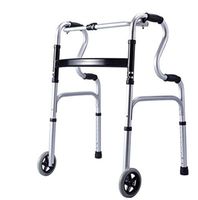 SNLY Stand-Assist Folding Walker with 2 Wheels - Adjustable Height, Lightweight Aluminium Walking Frame, Compact Lightweight