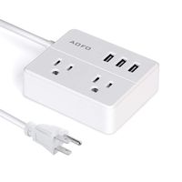 Portable Desktop Power Strip,AOFO Travel Power Strip with 3 USB Smart Charging Station 2 Outlets and Child Safety Cover for Home Travel,4Ft Cord -White