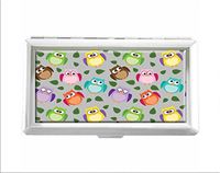 Animal Print Colorful Owl Design Unisex Stainless Steel Cigarette Holder Case Protection Credit Business Card Storage Box Pocket/Wallet