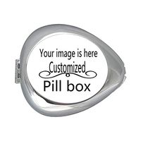 Cecillia Customize Personalized Piil Box Case Decorative Boxes Rectangular Pill Box Medicine Tablet Holder Wallet Organizer Case for Pocket or Purse (Silver Ellipse)