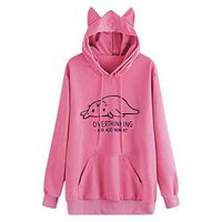Women Sweatshirt Autumn Print Long Sleeve Hoodies Casual Drawstring Pullover Tops with Pockets Pink
