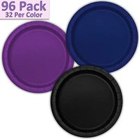 96 Paper Dinner Plates (9") - Navy Blue, Deep Purple, Black - 32 Per Color, 3 Colors - Great Assortment for Birthday Parties, Weddings, Holidays, Baby Shower, Celebrations, and more