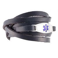 Free Custom Engraving, Casual Faux Leather Medical Alert ID Bracelet - Adjustable Size - Wrap Black - Purple