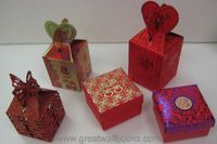 Chinese Wedding Candy Boxes - 10 boxes (5 Diffrent Designs size ranging from 2.0" sqr to 2.25" x 3.0"  - assembly required)
