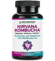 Prebiotics and Multi-Strain Probiotics with Organic Kombucha for Immune Support and Digestive Health | Nirvana Kombucha with Live Probiotics, Delayed Release Capsule, Max Survival for Women & Men*