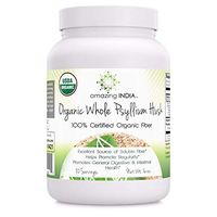 Amazing India USDA Certified Organic Whole Husk Psyllium - 16 Oz Powder (Non-GMO) - Excellent Source of Soluble Fiber - Helps Promote Regularity - Promotes General Digestive & Intestinal Health