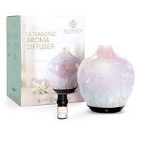 Arvesia Ultrasonic Aromatherapy Essential Oil Diffuser and Humidifier - 4 or 8 Hours Misting Options, Handmade White Pearlized Glass Cover, Automatic Safety Shut Off, 120 ml Tank, Soft Yellow Light