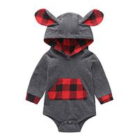 Ugthe Toddler Boy Rompers Kid Baby Boys Girls Plaid Print Romper Rabbit Ear Hooded Long Sleeve Jumpsuit - 12-18M
