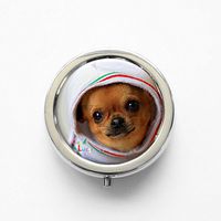 RhyNSky Animal Chihuahua Dog Mini Portable Pocket Pill Box Case Holder for Purse, 3 Compartments, Silvery, FS122