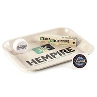 5 Items - Hempire 14” x 11” Tan Color Rolling Tray + 3 Packs of Hempire Freedom Pack King Size Hemp Rolling Papers with Tips + Beamer 3-Piece 63mm Grinder with Storage Compartment + Beamer Sticker