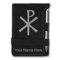 Mini Notepad, Chi Rho, Personalized Engraving Included (Black with Silver)
