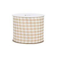 Natural Gingham Wired Edge Ribbon - 2 1/2 Inch x 10 Yards, Fall Wreath Decor, Christmas, Birthday, Wedding Decoration, Farmhouse Country Plaid, Swags, Garland, Bows