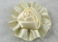 12pcs Satin The Ribbon Round Rose Flowers with The Appliques Craft DIY Wedding (Beige)