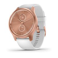 Garmin vívomove Style, Hybrid Smartwatch with Real Watch Hands and Hidden Color Touchscreen Displays, Rose Gold with White Band
