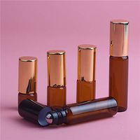 5Pcs 3ML Amber Roll on Bottles for Essential Oils-Amber Roll on Glass Bottles-Amber Glass Roller Bottle for Essential Oils-Refillable Roll on Bottles for Essential Oils- Perfume Bottle (Gold Cap)