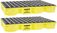 Eagle 1632 Yellow and Black Polyethylene Two Drum Modular Platform with Flat Top Grating, 5000 lbs Load Capacity, 18" Length, 43" Width, 44" Height (Pack of 2)