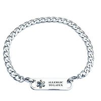 Pre-Engraved Curb Link"Allergic to Latex" Medical ID Bracelets for Women. Allergy Bracelets