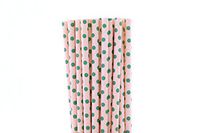 Light Pink with Green Polka Dot Paper Straws (25)