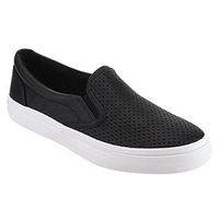 SODA IF14 Women's Perforated Slip On Elastic Panel Fashion Sneaker Black PU 9
