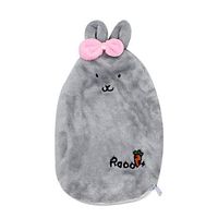 1 Liter Transparent Rubber Hot Water Bottle Soft Warm Water Bag with Plush Fleece Cover, Cute Rabbit Print Hand Feet Belly Warmer
