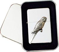 Reallyusefulgifts Chrome Star Lighter with Pewter Budgie Buderigar Bird Emblem, Complete with Metal Gift Tin