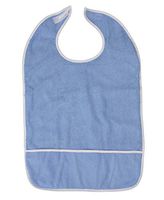 SafetySure Adult Terry Cloth Bib with 3” Crumb Catcher, Light Blue, 16” x 30”, 100% Cotton, Reusable and Washable