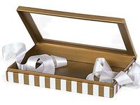 All Occasion Presentation Box - Bulk Gold & Ivory Stripe Single Layer Box w/Ribbon 10x6-1/8x1-1/2" - (12 Per Pack) - WRAPS-BFB8GV
