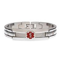 Divoti Deep Custom Laser Engraved Textured Link 316L Medical Alert Bracelet for Men - Red-7.0"