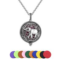 Essential Oil Diffuser Necklace Aromatherapy Oils Jewerly Set for Women Elephant Locket Pendant Necklaces 316L Stainless Steel Perfume(Style1)
