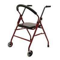 2 Wheeled Walker with Seat - Lightweight Folding and Height Adjustable Adult Travel Mobility Aid Walking Frame for Seniors, Red