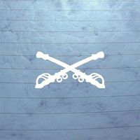 LAPTOP MACBOOK DECAL WHITE DIE CUT HELMET WALL NOTEBOOK ADHESIVE VINYL VINYL US ARMY CAVALRY CROSSED SABERS AUTO DECORATION DECOR