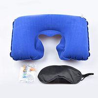 hwangli Portable Eyeshade Stress Relief Inflatable Air Cushion Neck Rest Eye Mask Earplug Travel Set Sapphire Blue