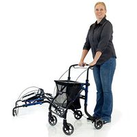 Shop N Go Folding Adjustable Height Walker Rollator + Tote Bag & Tray - Laser Blue color