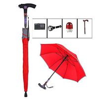 Multi-Function Intelligent Elderly Crutches Umbrella Walking Cane Stick, Aluminum Walking Aids with LED Light - Four-Legged Cane,Red