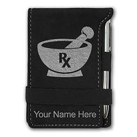 Mini Notepad, Rx Pharmacy Symbol, Personalized Engraving Included (Black with Silver)