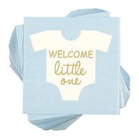 Baby Shower Napkins Boy - 100 Pack Welcome Little One Cocktail Napkins, 3-Ply Folded 5 x 5 Inches for Gender Reveal Party Supplies Decorations