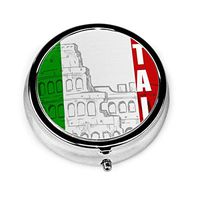 Roman Colosseum Italian Flag Custom Round Silver Pill Box Pocket 2.1 Inches Medicine Tablet Holder Organizer Case for Purse