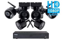 Lorex 6 Channel Wireless Camera System, with 6 HD Rechargeable Wire Free Cameras, 95' Night Vision, 2-Way Audio Speaker-Mic, No Monthly Fees