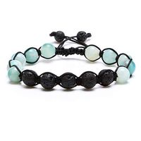 Bivei Lava Rock Stone Aromatherapy Essential Oil Diffuser Braided Woven Adjustable Natural Gemstone Beads Crystal Bracelet(Amazonite)