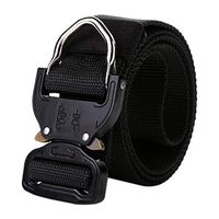 succeedtop Tactical Military Canvas Belt, Nylon Webbing Waist Belt with V-Ring Heavy-Duty Quick-Release Buckle,Military Men's Outdoor Training Belt- Long 49.21in (Black)