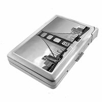 Cigarette Case with Built in Lighter Vintage Golden Gate Bridge S13 Smoking King Size Cigarettes Silver Metal Wallet 4" X 2.75" RFID Protection San Francisco
