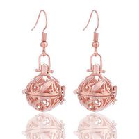 GIONO Carved Leaf Openable Cage Aromatherapy Essential Oil Diffuser Locket Lava Stone Earring Set