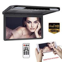 15.6inch Ultra- Thin 1080P Roof Mount Overhead Flip Down Monitor for Car Caravan SUV MPV Support USB/SD, HDMI Input, FM&IR Transmitter (Black)