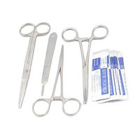 WDL 4 PCS Premium Grade CARMALT Forceps Curved 6.25" + Mayo Scissors 6.75" Straight + Mosquito HEMOSTAT Forceps 5" Straight + Scalpel Handle #3 with 5 Blades #10