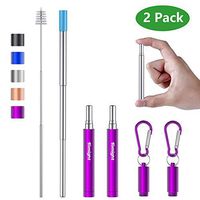 Tomight 2 Pack Telescopic Reusable Straws, Portable Stainless Steel Metal Straws with Case Cleaning Brush Carabiner Silicone Tips Keychain, Perfect for Travel, Home,Office
